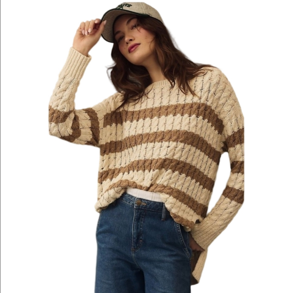 Anthropologie Pilcro  Longline Stitch Stripe Sweater NWOT  Sz M